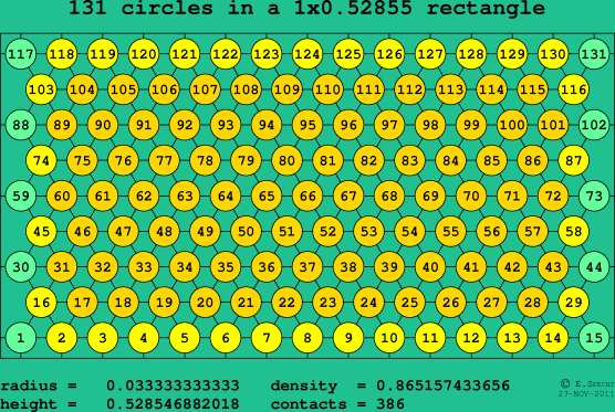 131 circles in a rectangle