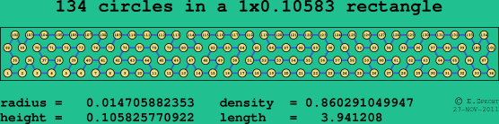 134 circles in a rectangle