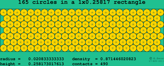 165 circles in a rectangle