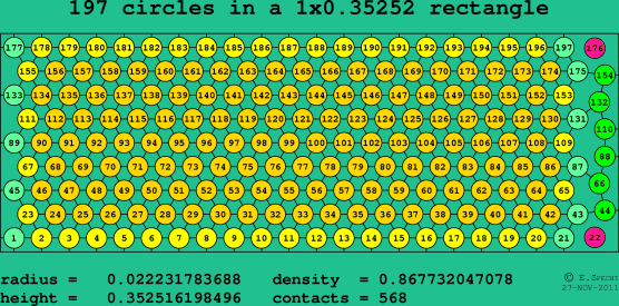 197 circles in a rectangle