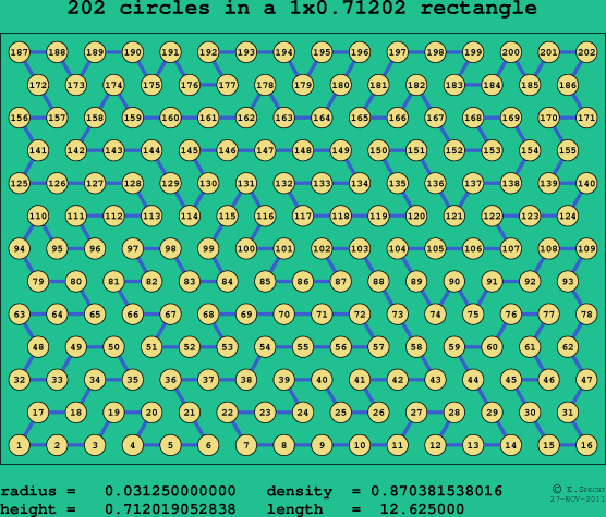 202 circles in a rectangle