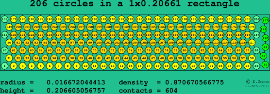 206 circles in a rectangle