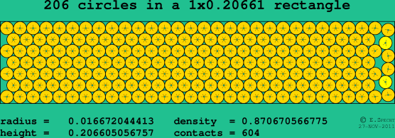 206 circles in a rectangle
