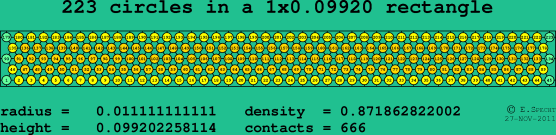 223 circles in a rectangle