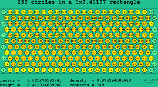 253 circles in a rectangle