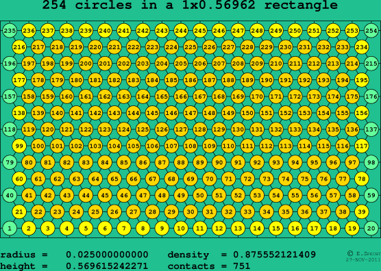 254 circles in a rectangle