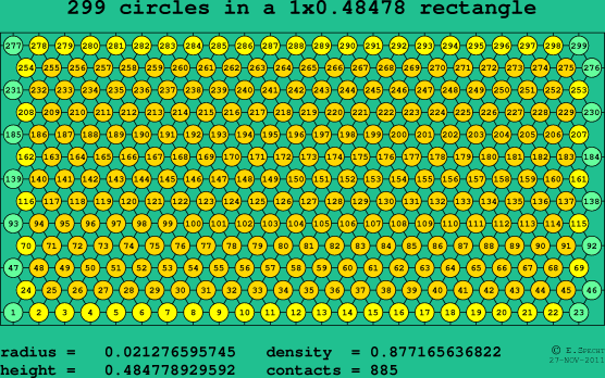299 circles in a rectangle