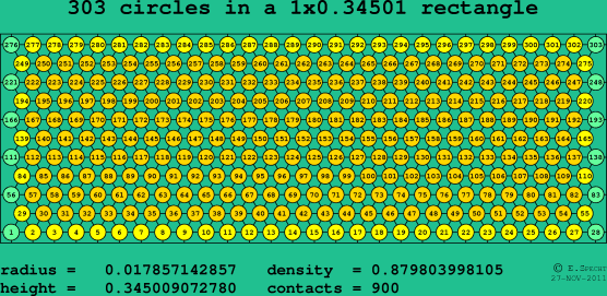 303 circles in a rectangle
