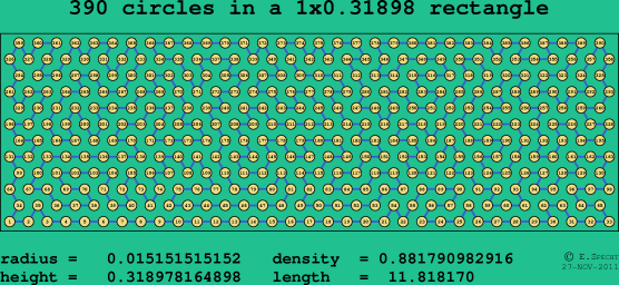 390 circles in a rectangle