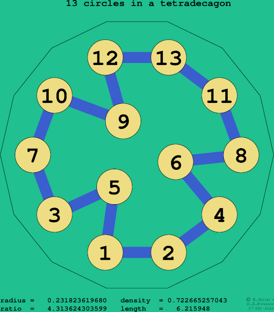 13 circles in a regular tetradecagon