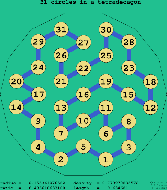 31 circles in a regular tetradecagon