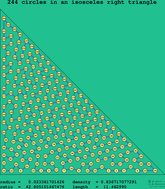 244 circles in an isosceles right rectangle
