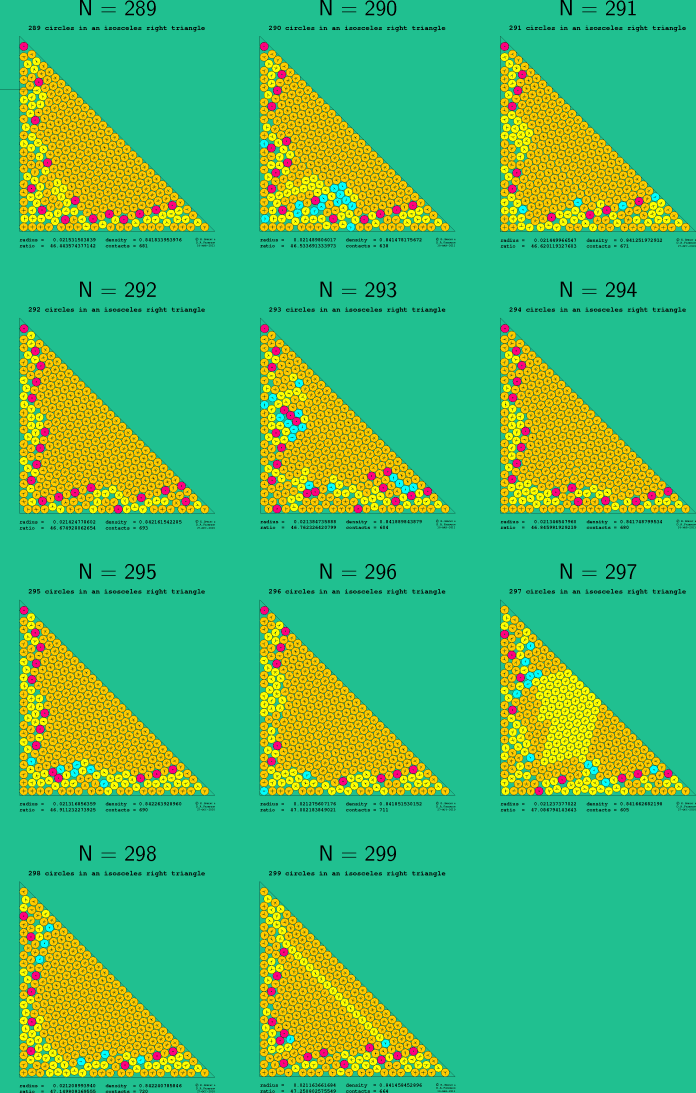 289-300 circles in an isosceles right triangle