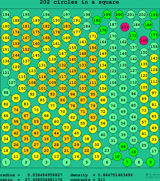 202 circles in a square
