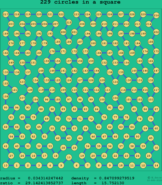 229 circles in a square