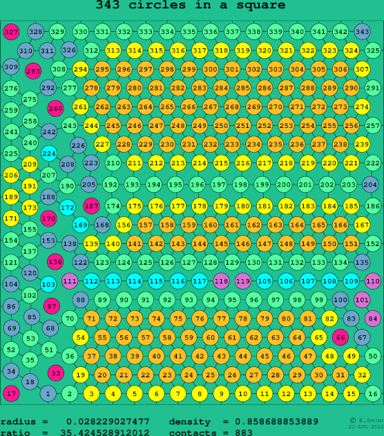 343 circles in a square