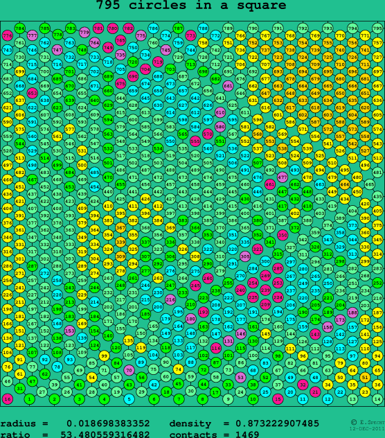 795 circles in a square