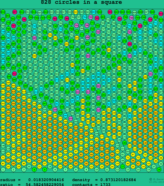 828 circles in a square