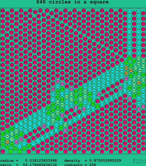 848 circles in a square