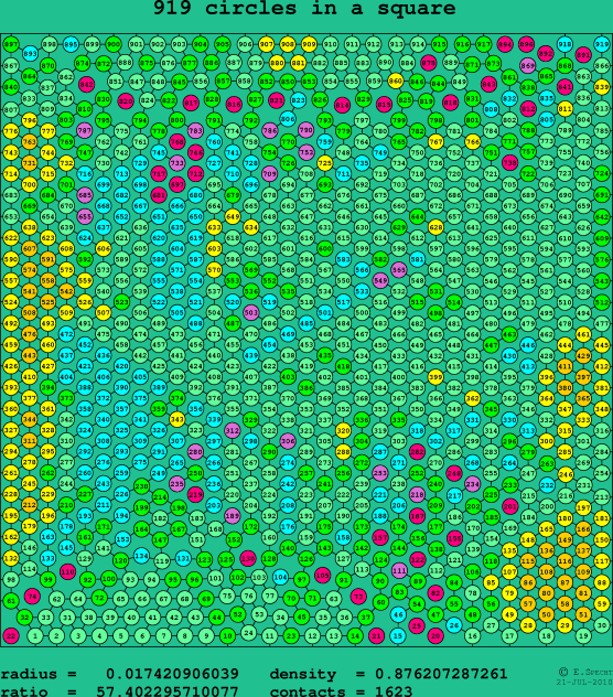 919 circles in a square