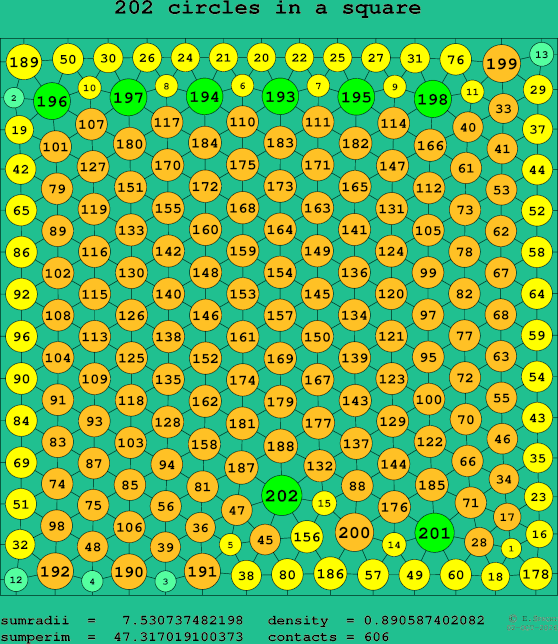 202 circles in a square