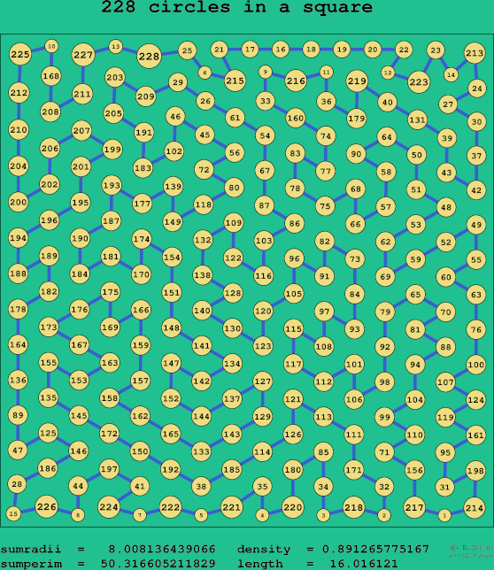 228 circles in a square