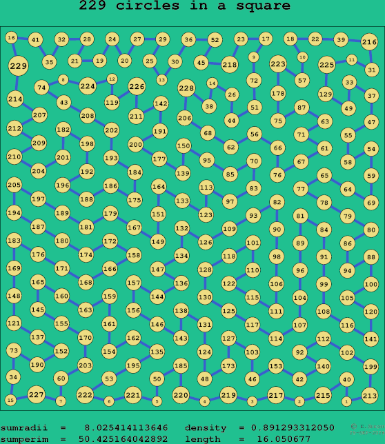 229 circles in a square
