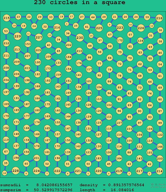 230 circles in a square