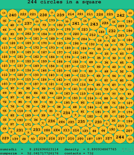 244 circles in a square
