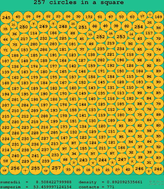 257 circles in a square