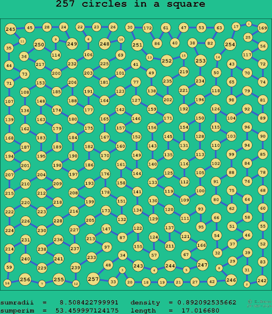 257 circles in a square