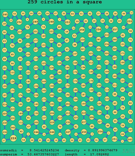 259 circles in a square