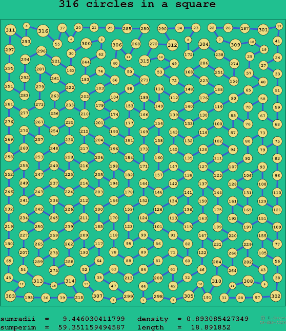 316 circles in a square