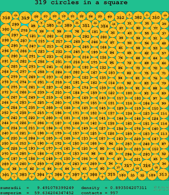 319 circles in a square