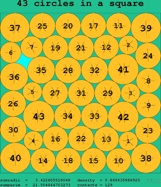 43 circles in a square