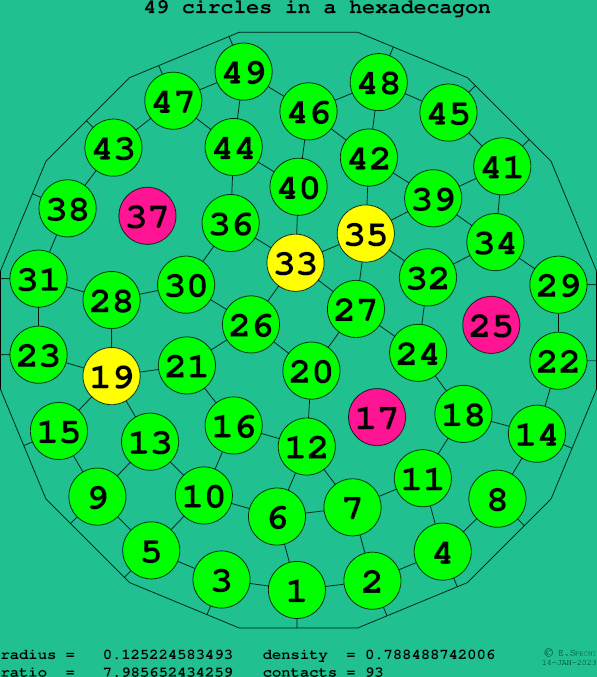 49 circles in a regular hexadecagon