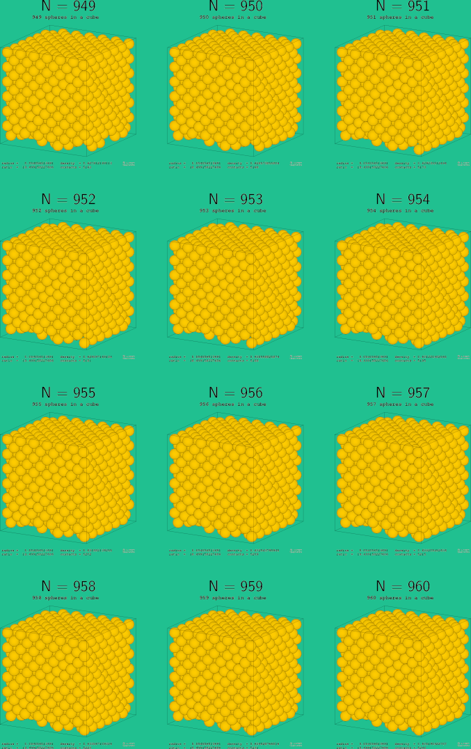 949-960 spheres in a cube